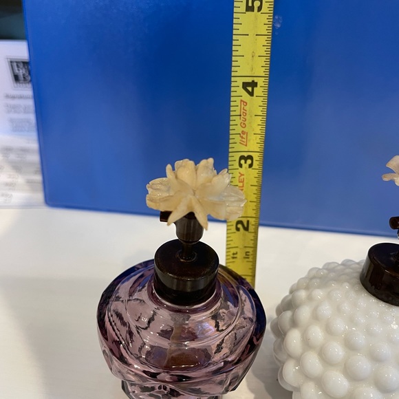 Vintage I. W. Rice & Co. Set 2 Perfume Bottle Hobnail Milk & Purple Glass Japan - Picture 10 of 15